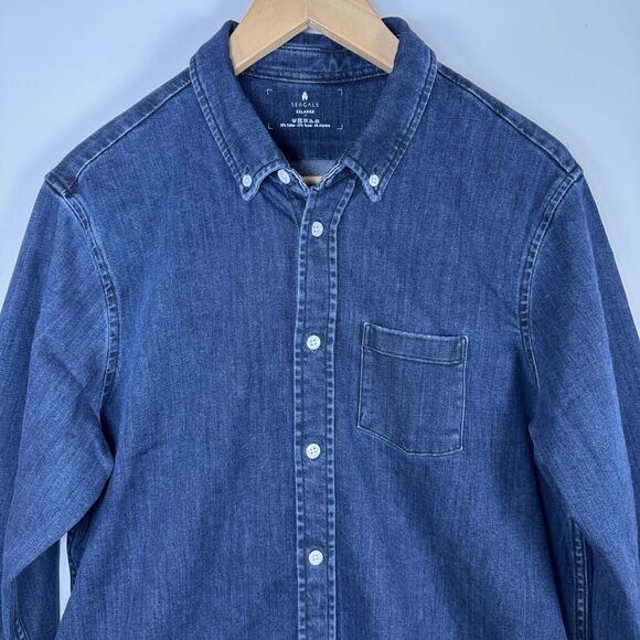 Seagale Mens XXL Denim Shirt Blue Tencel Stretch Long Sleeve Button Down Casual - Picture 2 of 10